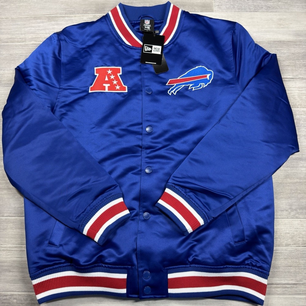 Buffalo Bills New Era Sport Classics Blue Satin Bomber Jacket Men's Large, NEW
